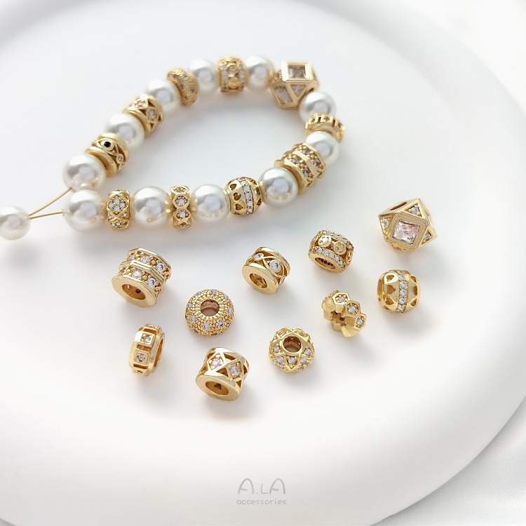 Spacer ลูกปัดล้อลูกปัด Spacer Passepartout diy สี Retention 14K Micro-Inlaid Zircon