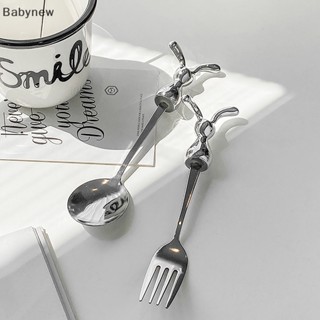 &lt;Babynew&gt; ช้อนกาแฟ ส้อมสเตนเลส รูปกระต่ายน่ารัก ช้อนชา ก้านคน ลดราคา