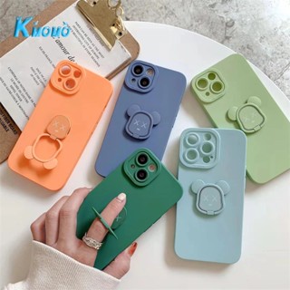 เคสโทรศัพท์มือถือ ซิลิโคน ขอบสี่เหลี่ยม ลายหมีน่ารัก พร้อมแหวนขาตั้ง สีพื้น สําหรับ VIVO Y36 4G 5G
