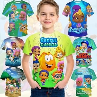 ใหม่ เสื้อยืดแขนสั้น พิมพ์ลายการ์ตูนอนิเมะ Bubble Guppies 3 มิติ แฟชั่นฤดูร้อน สําหรับเด็ก 021