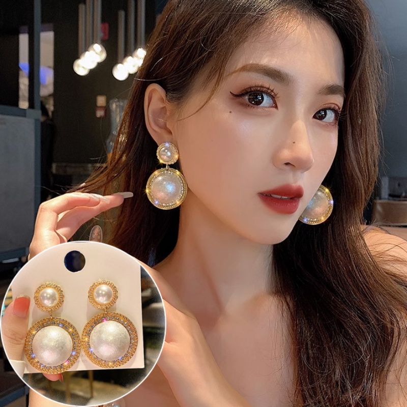 ต่างหูเข็มเงิน S925 ประดับมุก คริสตัล พลอยเทียม ขนาดใหญ่ หรูหรา เครื่องประดับแฟชั่น สําหรับผู้หญิง