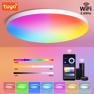 Tuya Wifi โคมไฟติดเพดานอัจฉริยะ Rgb Backlight Colors Tuya Voice Remote App Control