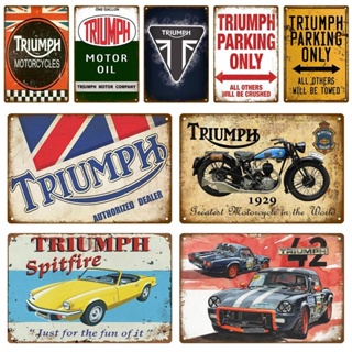 โปสเตอร์โลหะดีบุก ลาย Triumph สไตล์วินเทจ เรโทร สําหรับตกแต่งผนังบ้าน ห้อง