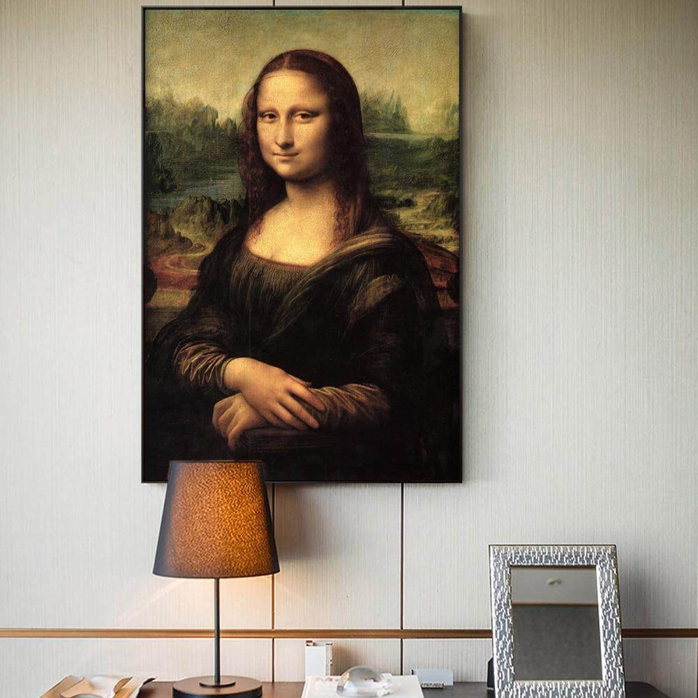 ภาพวาดผ้าใบ พิมพ์ลาย Smile of Mona Lisa Portrait Da Vinci สไตล์คลาสสิก สําหรับตกแต่งบ้าน ห้องนั่งเล่น