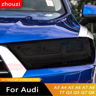 สติกเกอร์ฟิล์ม TPU ป้องกันไฟหน้ารถยนต์ สีดําควัน สําหรับ Audi A3 8V S3 RS4 B8 B9 A5 A6 S6 C8 A7 A8 S4 TT TTS Q3 Q5 Q7 Q8 RSQ8