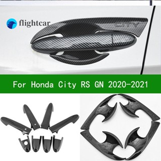 Flightcar ฝาครอบมือจับประตูรถยนต์ คาร์บอนไฟเบอร์ สีดํา สําหรับ Honda city RS SV 2020-2021