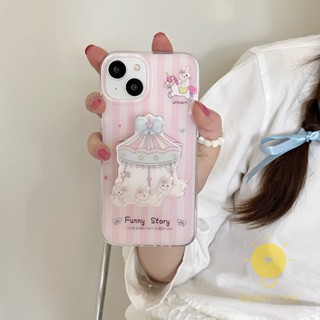 For เคสไอโฟน 14 Pro Max [Unicorn Bunny Merry-go-round Pink Stripe] เคส Phone Case For iPhone 14 Pro Max Plus 13 12 11 For เคสไอโฟน11 Ins Korean Style Retro Classic Couple Shockproof Protective TPU Cover Shell