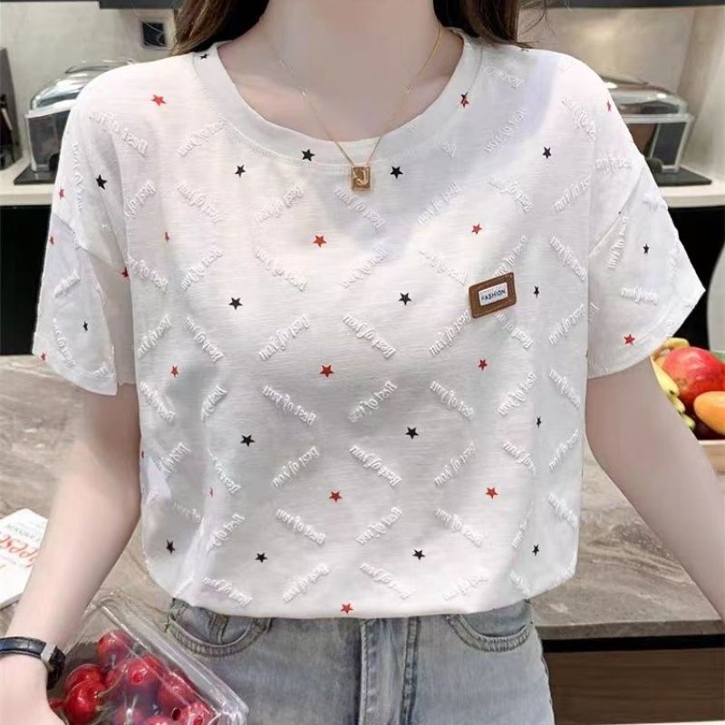 🍒Bee🍒ขาว แขนสั้น เสื้อยืด เสื้อผ้าสตรี สไตล์ใหม่ เฉพาะกลุ่ม รุ่นสั้น ท็อปส์ เสื้อยืด🍒(จัดส่ง 24 ชั่วโมง)🍒