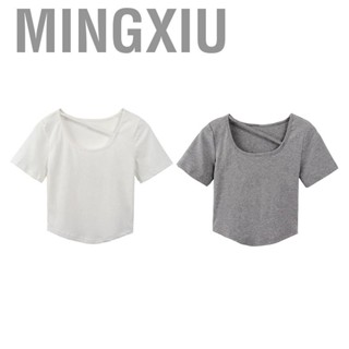 Mingxiu Short Sleeve Top  Fashionable Letter Print T Shirt Soft  Fit Elegant Casual for Office Work