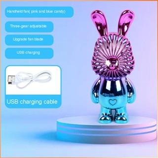 Cartoon Crystal Gradient Rabbit Small Fan Portable Office Desk Mini Electric Fan Usb Recharge -FE