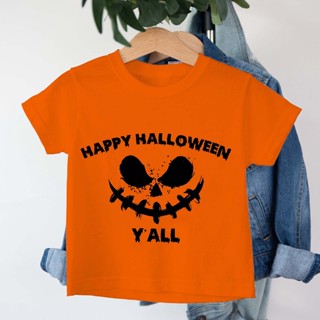 เสื้อยืดลําลอง แฟชั่นสําหรับเด็กผู้ชาย ผู้หญิง แขนสั้น พิมพ์ลาย Happy Halloween