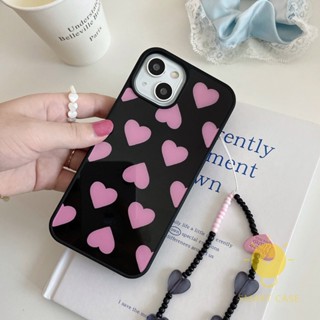 For เคสไอโฟน 14 Pro Max [Pink Heart Chain Black] เคส Phone Case For iPhone 14 Pro Max Plus 13 12 11 For เคสไอโฟน11 Ins Korean Style Retro Classic Couple Shockproof Protective TPU Cover Shell