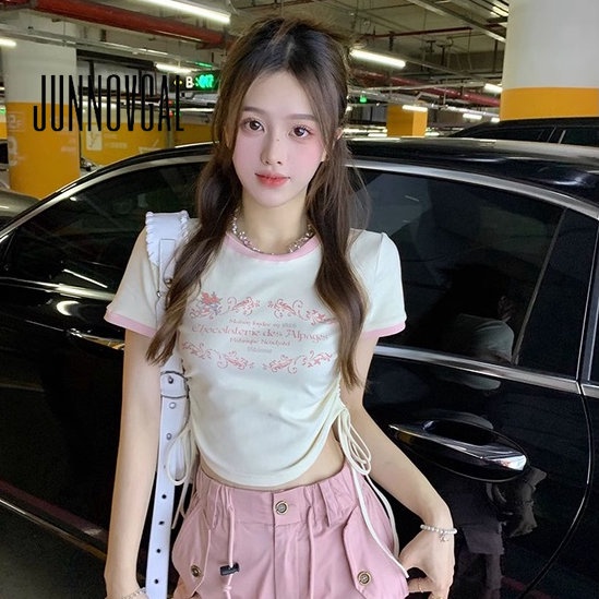 Junnovgal เสื้อยืดแขนสั้น เปิดสะดือ แฟชั่นใหม่ สําหรับผู้หญิง 2023