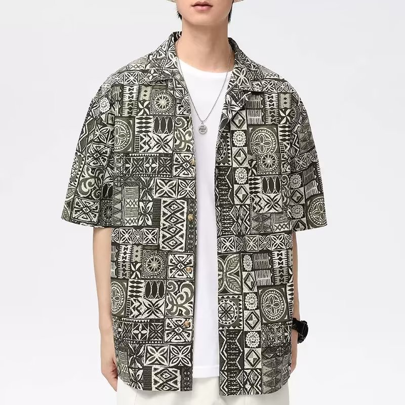 เสื้อเชิ้ตลําลอง พิมพ์ลาย ขนาดใหญ่ สไตล์เกาหลี ฮิปฮอป สําหรับผู้ชาย