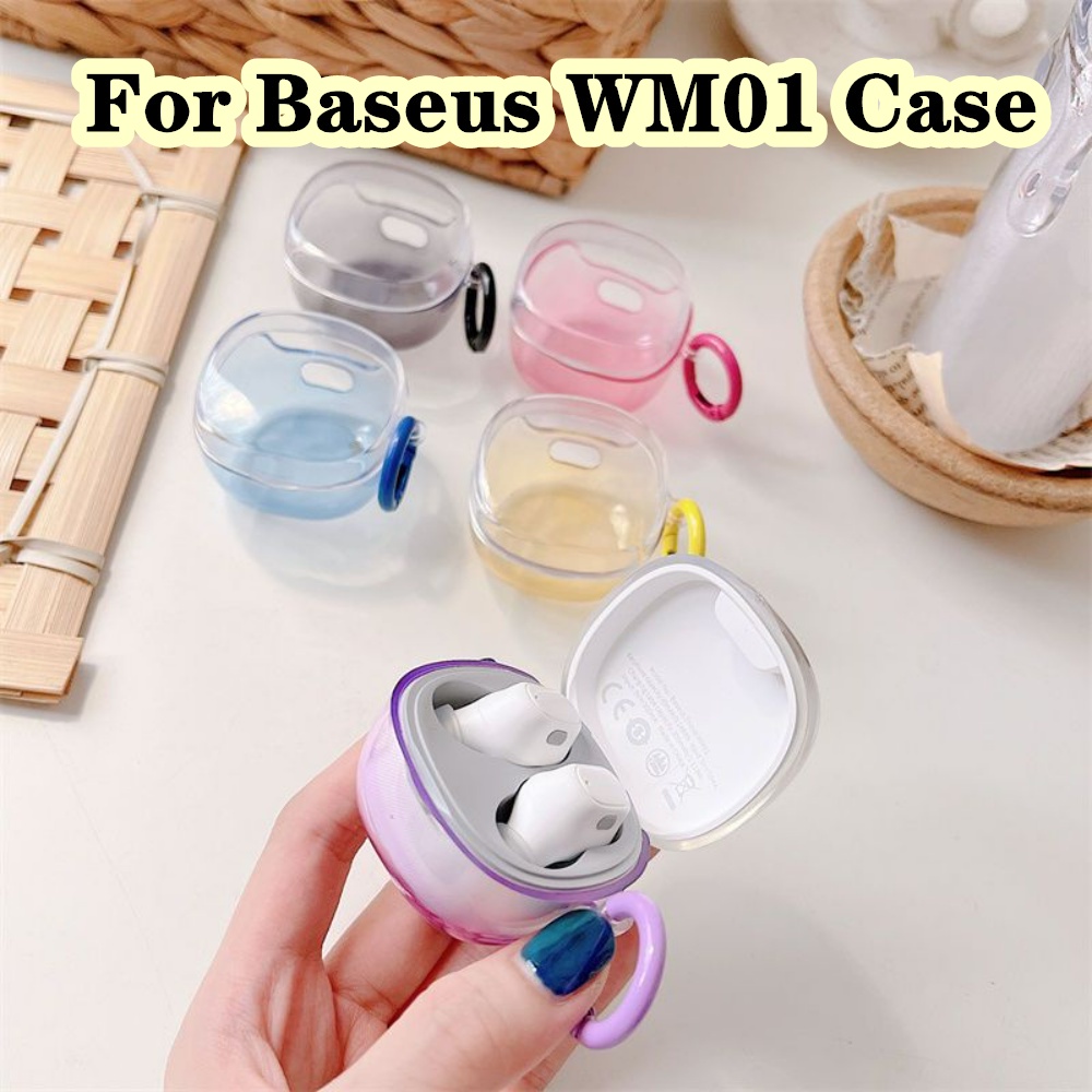 สําหรับ Baseus WM01 กรณีไล่โทนสีโปร่งใสสีชมพูสําหรับ Baseus WM01 ปลอกหูฟังแบบนุ่มฝาครอบ