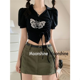 Moon  เสื้อครอป เสื้อแฟชั่นผู้หญิง y2k สีพื้น สําหรับผู้หญิง ใส่ไปคลับ ปาร์ตี้ 2023 NEW23062604   吊牌价298  High quality ทันสมัย สวยงาม ทันสมัย A29J1J8 36Z230909