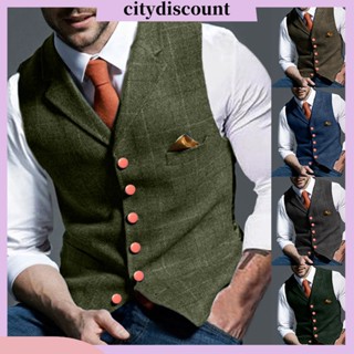 &lt;citydiscount&gt; เสื้อกั๊กแขนกุด กระดุมแถวเดียว สไตล์พังก์ สําหรับผู้ชาย