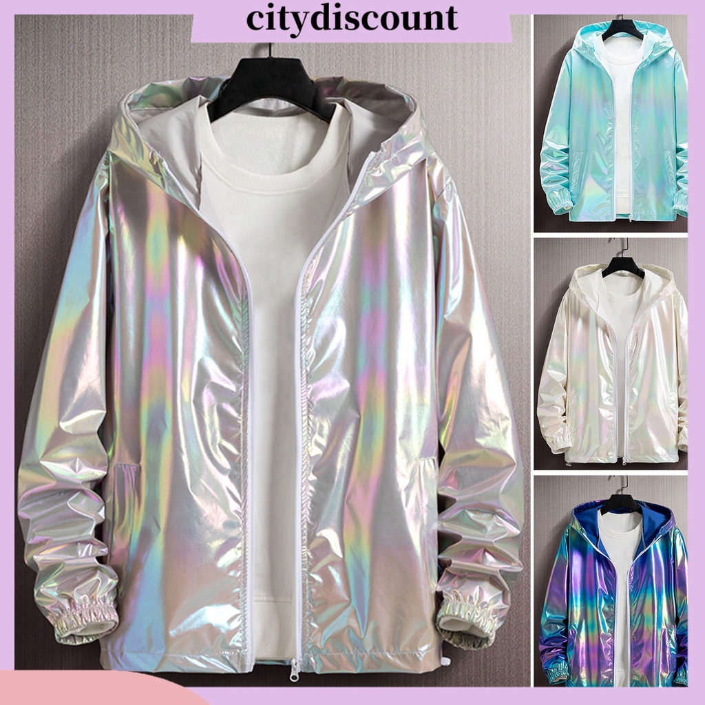 <citydiscount> เสื้อแจ็กเก็ตกันลม แขนยาว มีฮู้ด ไล่โทนสี บางพิเศษ ยืดหยุ่น กันแดด สําหรับผู้ชาย