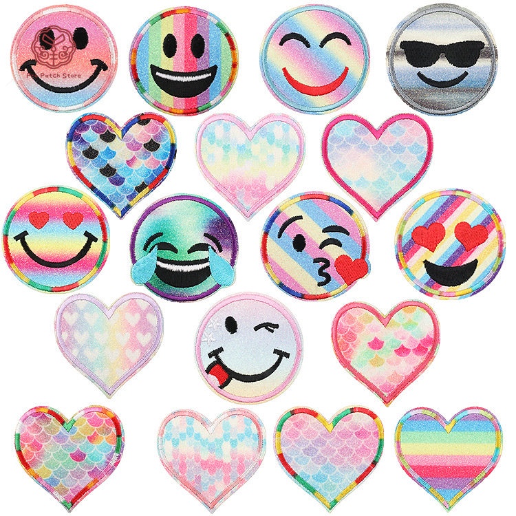 Pro Patch Store Gradient Smiley Face แพทช์สำหรับเย็บปักถักร้อยและสติกเกอร์ ใช้ตกแต่งเสื้อผ้าได้ดี