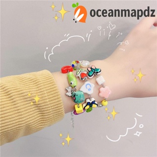 OCEANMAPDZ สร้อยข้อมือ กําไลข้อมือ สายโซ่ จี้การ์ตูนหัวใจ แก้วคริสตัล แฟชั่นสําหรับผู้หญิง