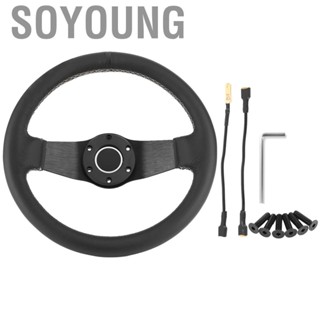 Soyoung 320mm/13in for Sparco Style 6-Bolt Half Dish Black Leather Racing Steering Wheel W/ Horn