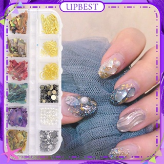 ♕ 12 Grids Nail Art Natural Abalone Slices Thin Shell Slices Rivet Jewelry Mixed Super Flash Nail Decoration Manciure Tool For Nail Shop 11 Designs UPBEST