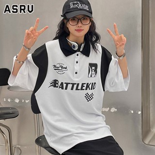 ASRV เสื้อโปโลผู้ชาย ยุโรปและอเมริกาฮิปฮอปแขนสั้นเสื้อโปโลผู้ชายและผู้หญิงแบรนด์อินเทรนด์ถนนย้อนยุคหลวมคู่สบาย ๆ