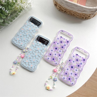 เคสโทรศัพท์มือถือ แบบใส ลายดอกไม้สีม่วง สีฟ้า สําหรับ Samsung Galaxy Z Flip 4 3 5 5G Z Flip3 Flip5 Flip4