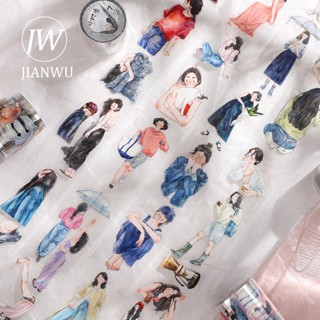 Jianwu เทปหมึก PET สีขาว 50 มม.*10 ม. สําหรับตกแต่งสมุดภาพ DIY