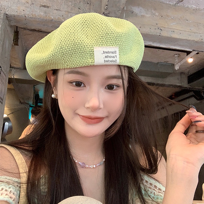 หมวกเบเร่ต์ ผ้าถัก แบบบาง ระบายอากาศได้ดี แฟชั่นฤดูร้อน สไตล์ญี่ปุ่น สําหรับผู้หญิง