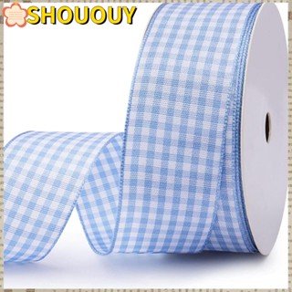 SHOUOUY ริบบิ้นเย็บผ้า ลายตารางหมากรุก สีฟ้า สําหรับตกแต่งบ้าน DIY