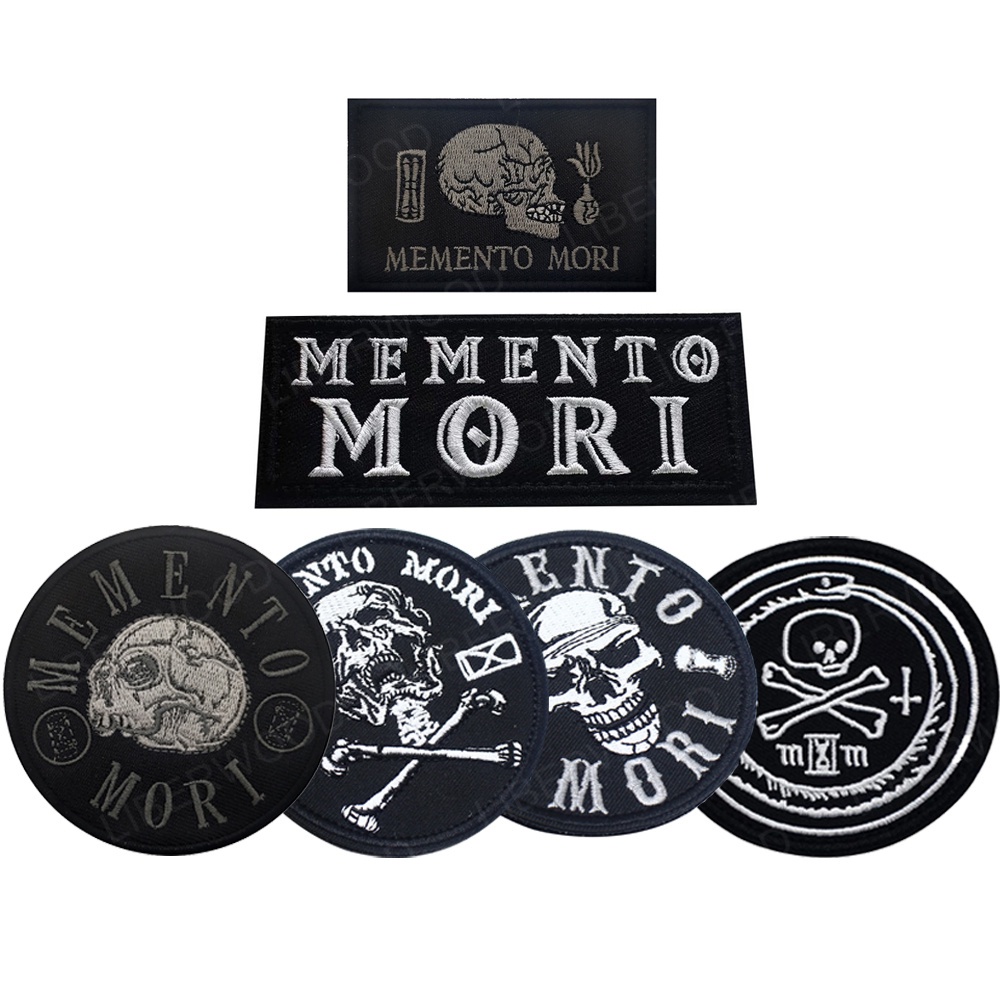LIBERWOOD Memento Mori คําเตือนแพทช์ปักยุทธวิธีปลอกแขนกะโหลกศีรษะ Applique