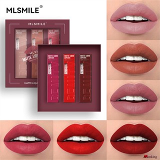 MLSMILE 3 Velvet Mist Lip Glaze ลิปกลอสติดทนนานไม่ดึงแห้ง No Color Lipstick Set (monkingstore_th)