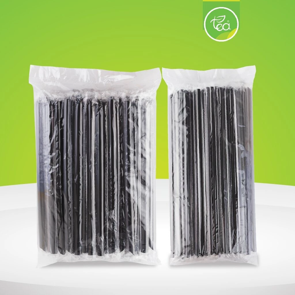 [6mm] หลอดพลาสติก ทรงตรง ปลายแหลม ห่อฟิล์ม ยาวพิเศษ 25 cm สำหรับเครื่องดื่มเย็น แก้วทรงสูง ชา กาแฟ บรรจุ 100 ชิ้น/แพ็ค