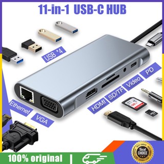 【จัดส่งรวดเร็ว】ฮับ Usb C 11 in 1 3.0 Type C เป็น 4K HDMI VGA RJ45 SD TF การ์ดรีดเดอร์ USB 3.0 PD สําหรับแล็ปท็อป