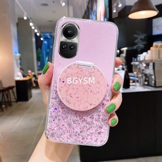 เคสโทรศัพท์มือถือซิลิโคน TPU แบบนิ่ม ลายกากเพชร รูปดาว พร้อมกระจก ตั้งได้ สําหรับ OPPO Reno10 Pro Reno 10 Reno10 Pro+ 5G Reno10Pro+