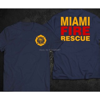 เสื้อยืด พิมพ์ลาย Miami Fire Departmemnt Fire And Rescue Firefighter สไตล์สตรีท สําหรับผู้ชาย