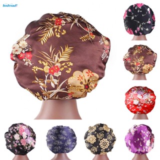 【HODRD】Printed Satin Night Sleep Cap Hair Bonnet Hat with Elastic Band for Women in Red【Fashion】