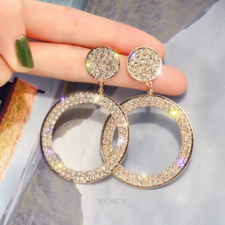 Fancy ต่างหูเงิน S925 ประดับเพชร พลอยเทียม ทรงกลม สีทอง