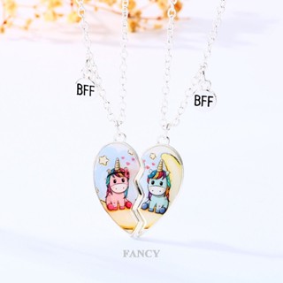 Fancy สร้อยคอ จี้การ์ตูนยูนิคอร์น หัวใจหัก BFF น่ารัก 2 ชิ้น ต่อชุด