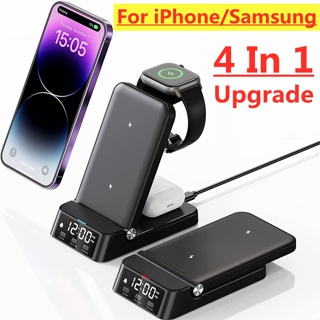 แท่นชาร์จไร้สาย 15W 4 In 1 สําหรับ Apple Watch iPhone 14 13 12 11 X Samsung Galaxy S22 S21 Airpods