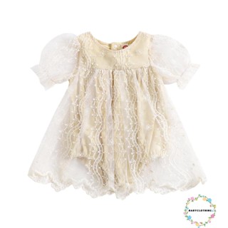 Babyclothes- ชุดรอมเปอร์ แขนสั้น คอกลม ลูกไม้ เย็บปะติดปะต่อกัน ฤดูร้อน ทรงเอ สําหรับเด็กผู้หญิง ปาร์ตี้ทุกวัน