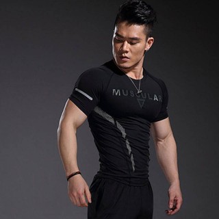 Sports Tights Mens Short-Sleeved Workout Clothes Top Running Basketball Training Quick Drying Clothes High Elastic Sports T-shirt Muscle aJEz