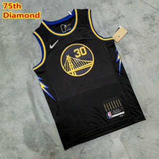 เสื้อกีฬาบาสเก็ตบอล ลาย NBA Golden State Warrior # 30s Curry Stephen Retro Swingman ครบรอบ 75 ปี ประดับเพชร สีเงิน สีดํา สําหรับผู้ชาย 751743