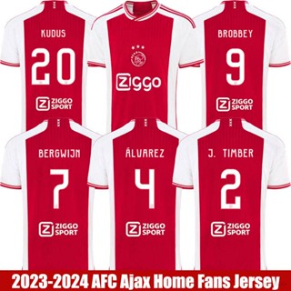 ใหม่ 2023-2024 เสื้อยืดลําลอง แขนสั้น พิมพ์ลาย AFC Ajax Home Jersey Alvarez Timber Kudus Bergwijn Brobbey พลัสไซซ์ สําหรับผู้ชาย