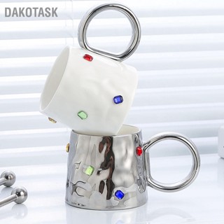  DAKOTASK แก้วกาแฟเซรามิกหินสีตกแต่งถ้วยชาสไตล์เรียบง่ายพร้อมที่จับกลมสำหรับของขวัญเดินทางที่บ้าน