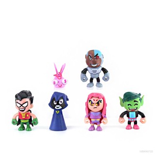 โมเดลตุ๊กตาฟิกเกอร์ Yelan Teen Titans Go Robin Cyborg Beast Boy Starfire Raven Silkie เหมาะกับของขวัญ ของเล่นสําหรับเด็ก จํานวน 6 ชิ้น