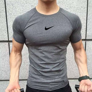 American Tights Short-Sleeved Mens Stretch Slim Fit Fitness T-shirt Sweat-Absorbent Quick-Drying Fitness Wear Running Sports Compressing Cloth qyOY