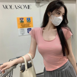 Molasome เสื้อยืดลําลอง คอกลม แขนสั้น สีพื้น เข้ากับทุกการแต่งกาย สําหรับสตรี 2023