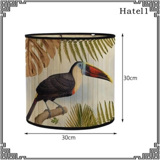 [Hatel] Drum Print Lamp Shade Woven Rattan Pendant Lamp Cover Parrot Pattern Decorative Light Cover Rattan Lamp Shade for Pendant Light, Living Room